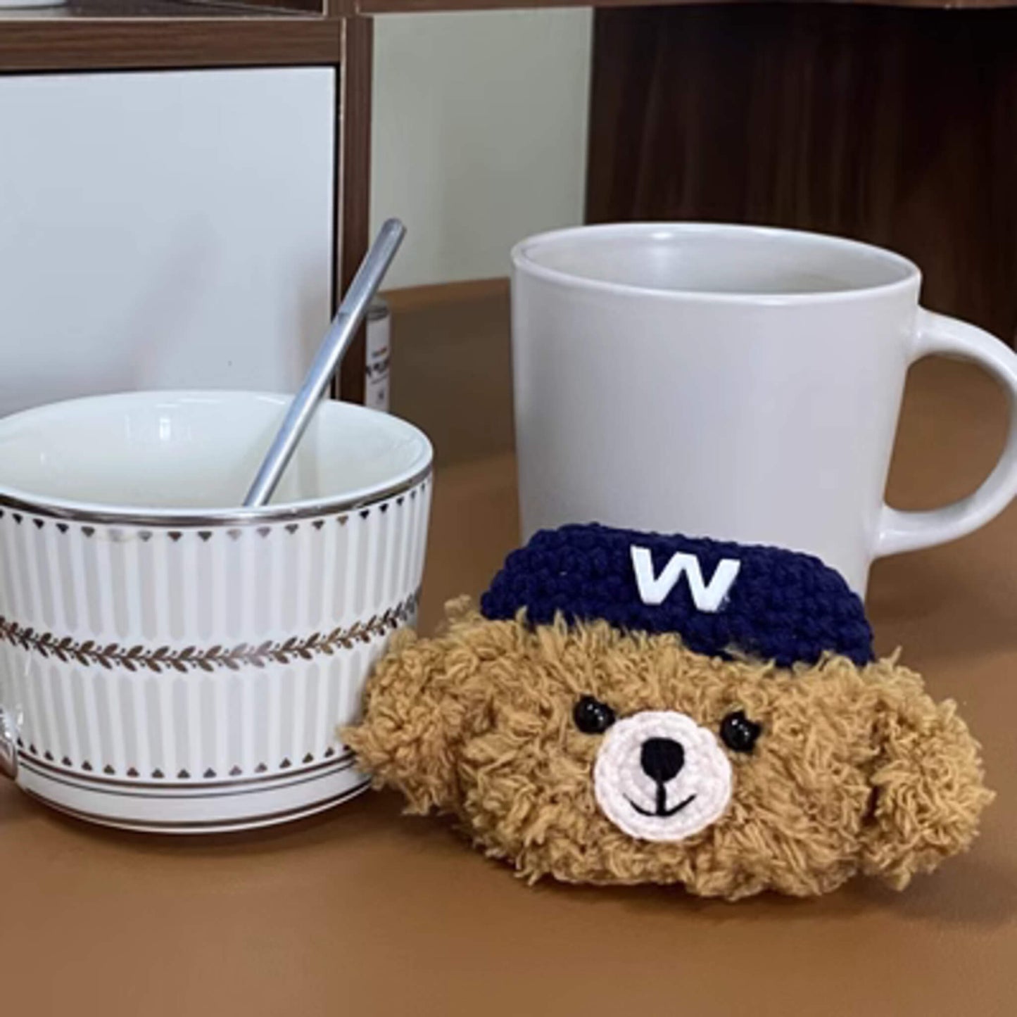 airpods cases with fluffly teddy bear with blue hat