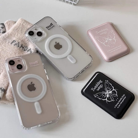Black and Pink Magsafe phone case, come with Magsafe wallet with black and pink featuring aesthetic and elegance butterfly style.