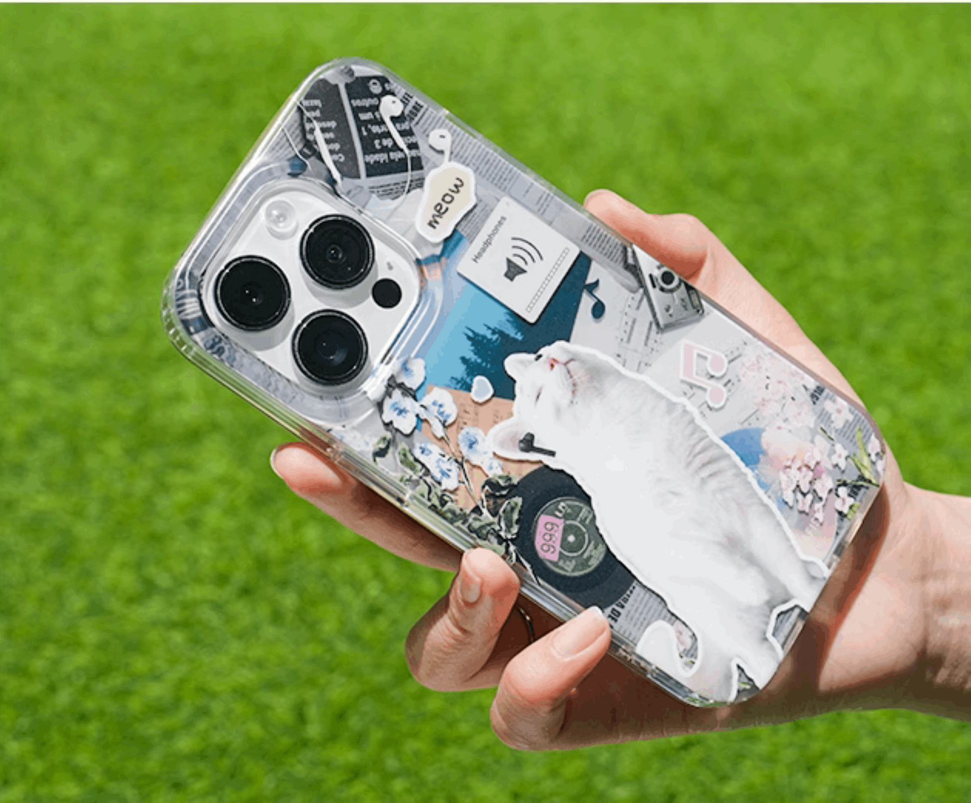 iphone cases with adorable headset cat illustration