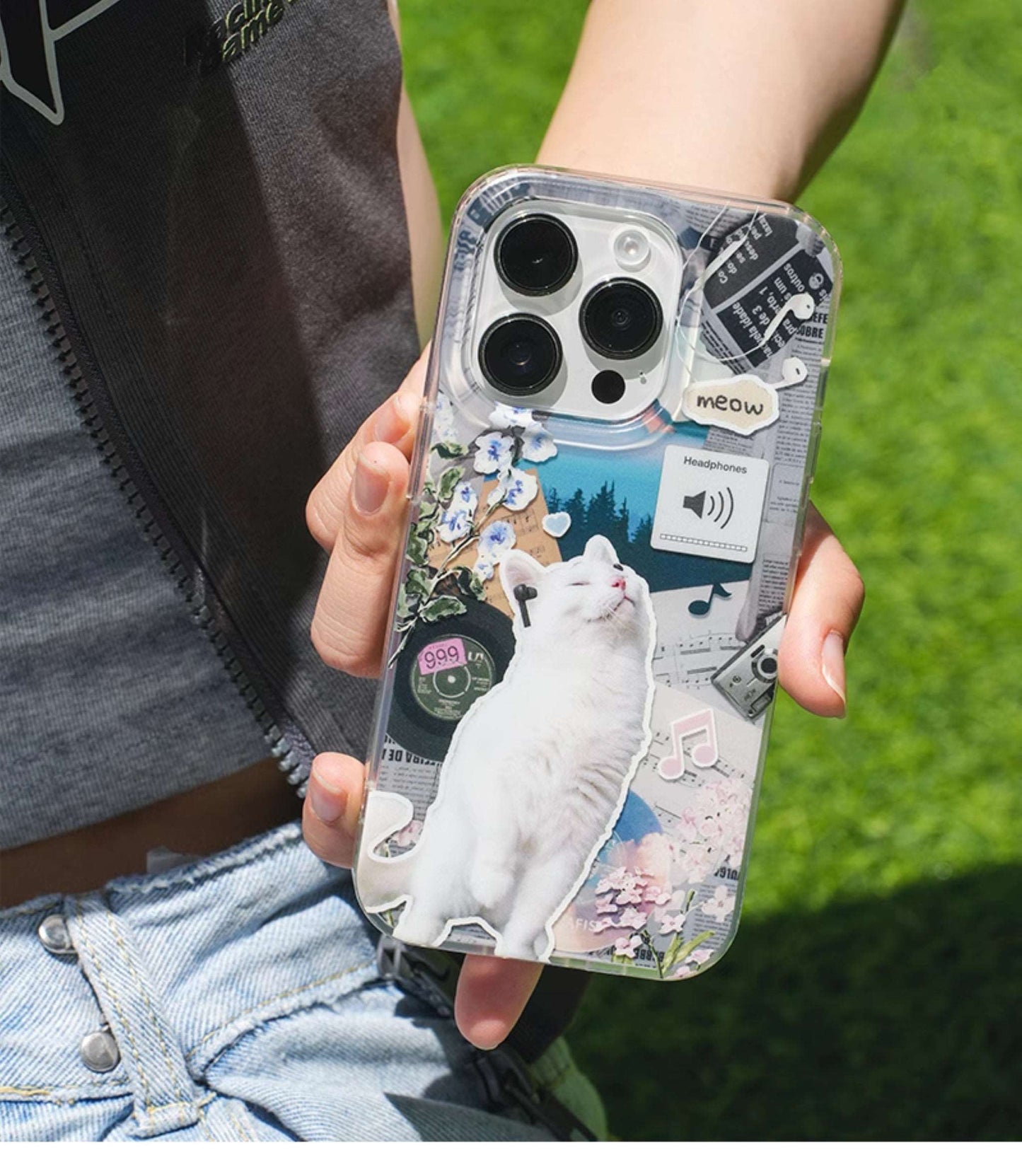 iphone cases with adorable headset cat illustration