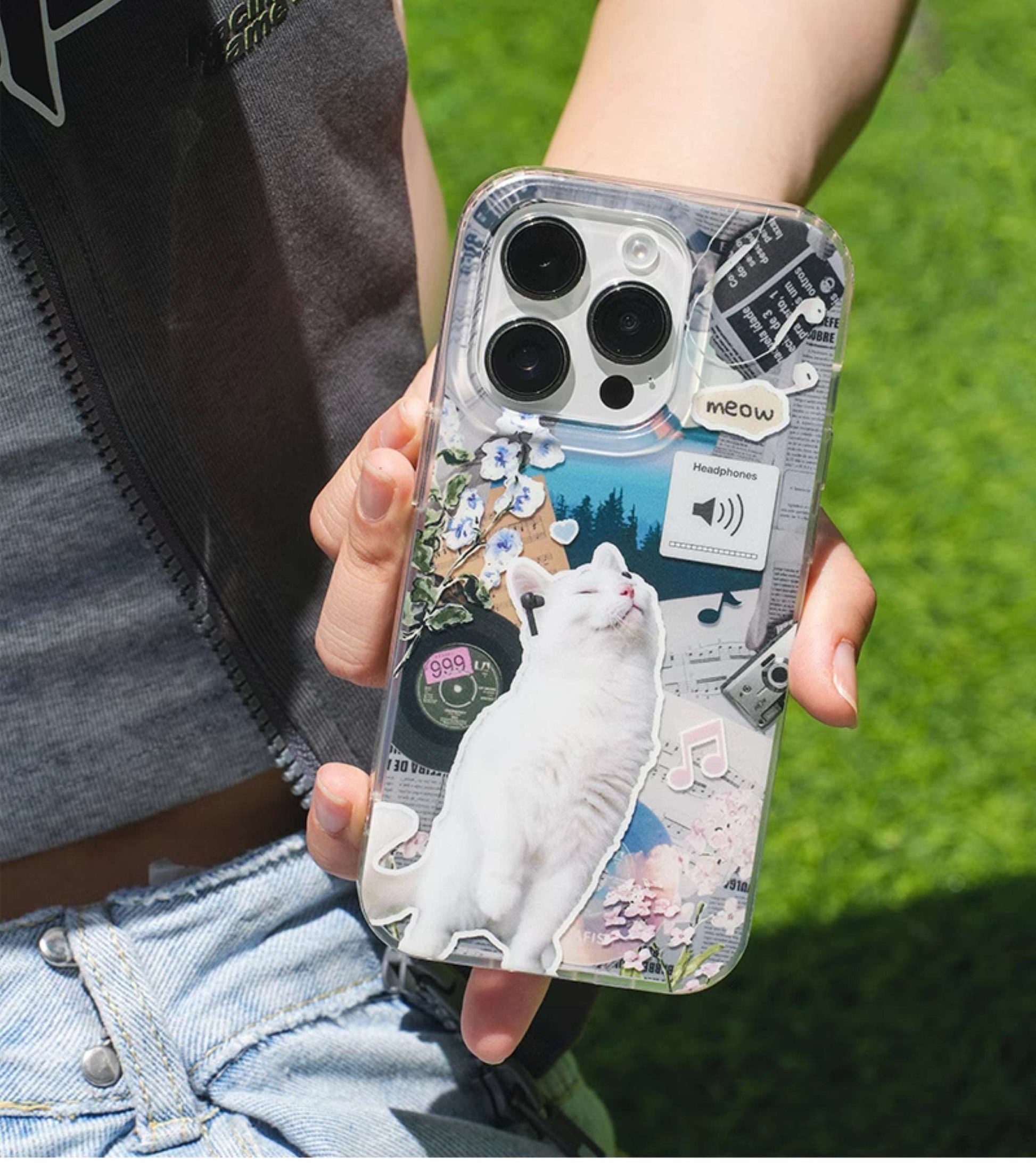 iphone cases with adorable headset cat illustration