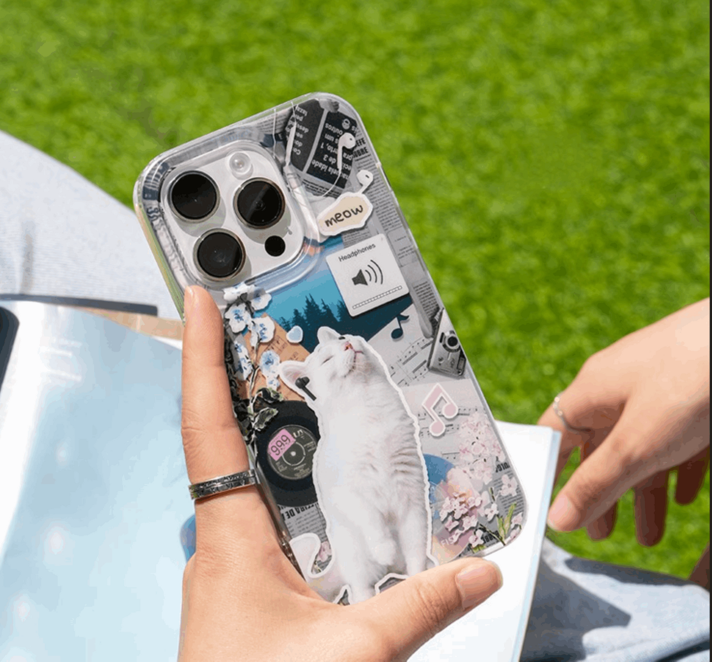 iphone cases with adorable headset cat illustration