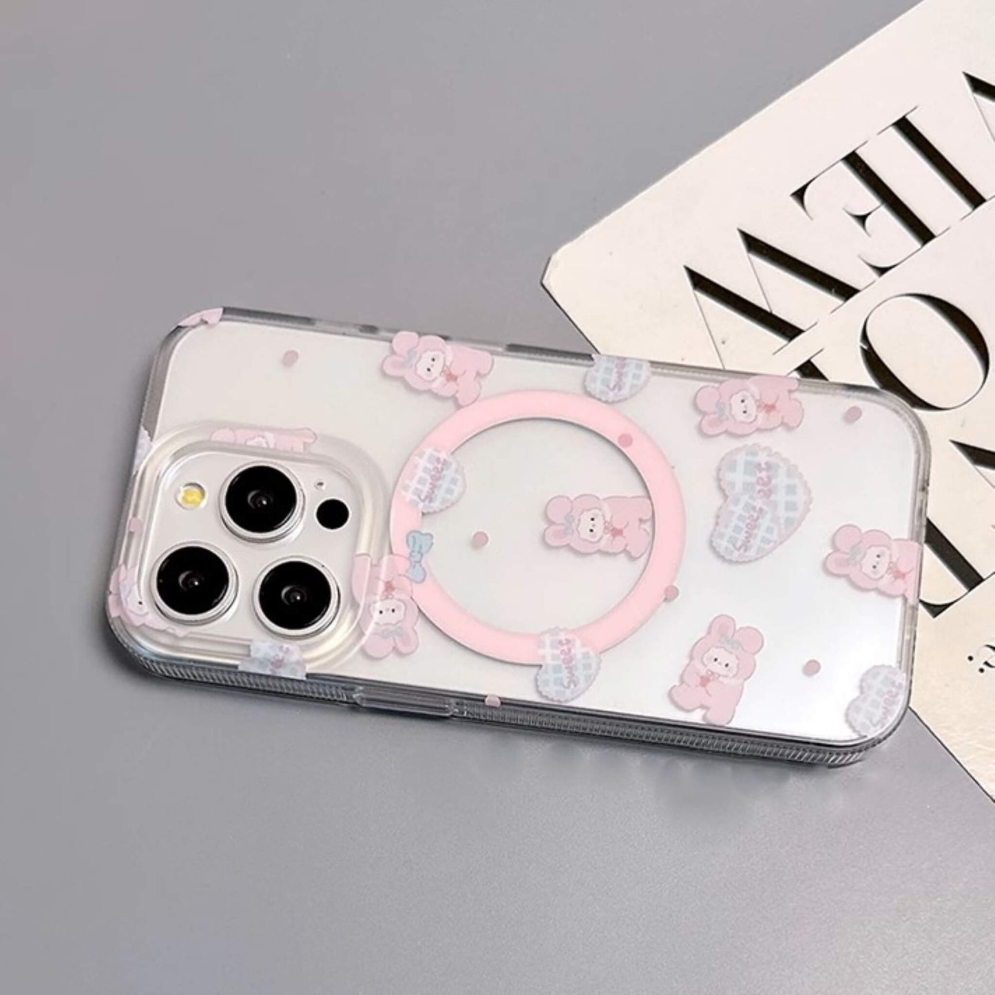 Pink Magsafe case featuring cute rabbit style.