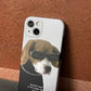 iPhone case. Original design iPhone cases with dog illustrations. Half-covered, super slim & lightweight phone case. Hard polycarbonate material. Front stand view.