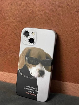 iPhone case. Original design iPhone cases with dog illustrations. Half-covered, super slim & lightweight phone case. Hard polycarbonate material. Front stand view.