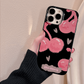 iPhone case. Pink Cherry with black iPhone cases. Soft TPU material. Women holding phone case