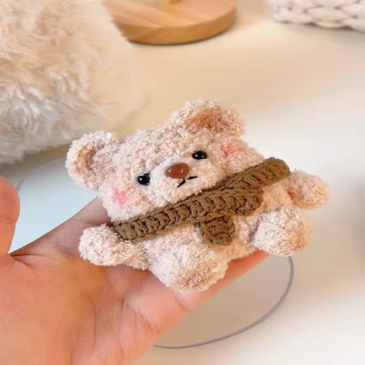 airpods cases with fluffy adorable brown bear waving