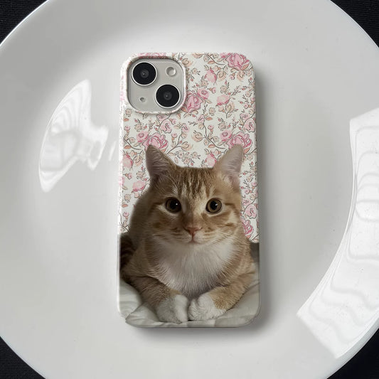iphone cases featuring cute cat design with flowerish base, front view