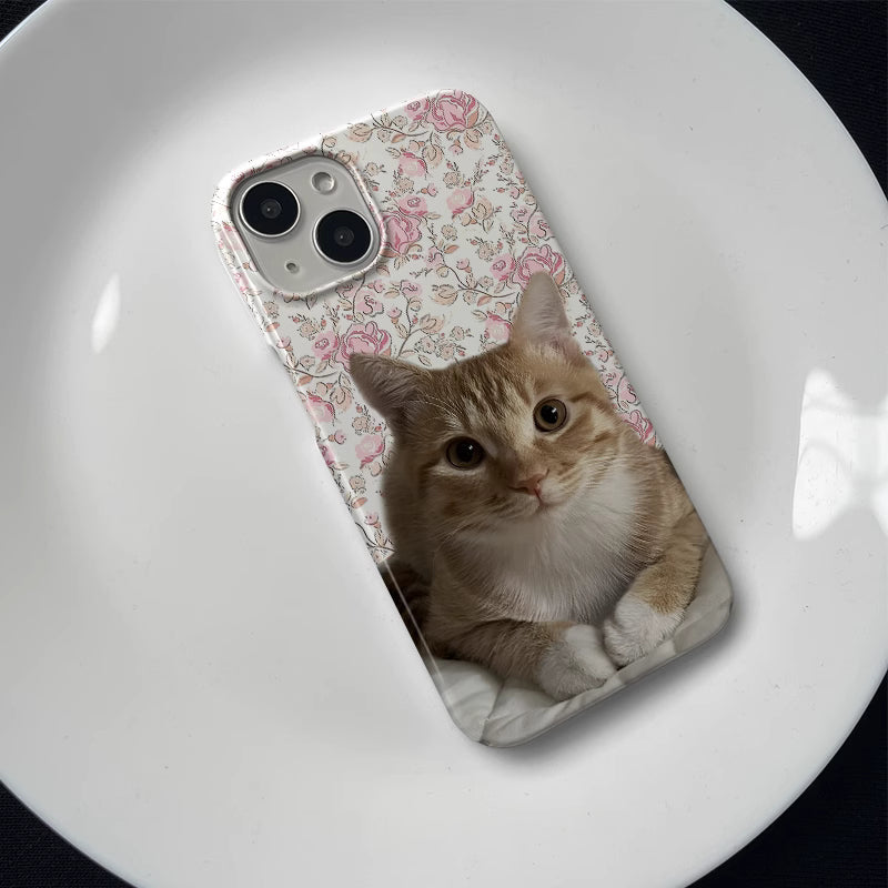 iphone cases featuring cute cat design with flowerish base, front far view